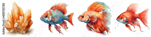Watercolour Fish Hyperrealistic Highly Detailed Isolated On Transparent Background Png File © Wander Taste