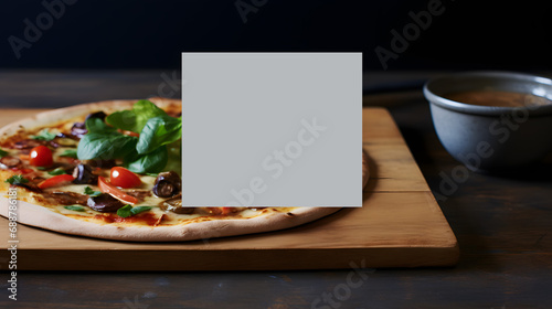 Artisan Pizza with Fresh Toppings and Basil on Wooden Board