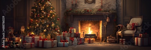 Magical Moments by fire pit Unveiling the Wrapped Gifts Christmas presents by tree