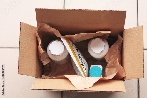 open box with vitamins, packaging photo