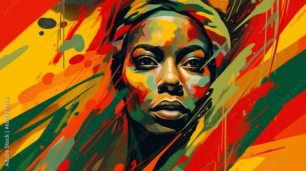 Illustration of an African American woman in bright colors, Black History Month