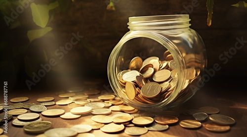A leaky jar of coins: unsuccessful saving for the future, wasted money photo