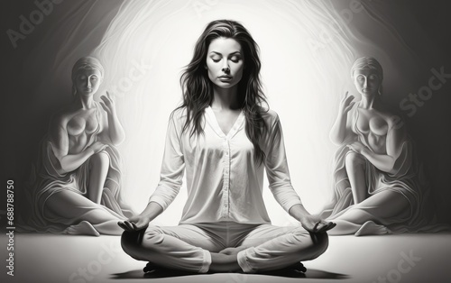 Woman in a meditative pose,...