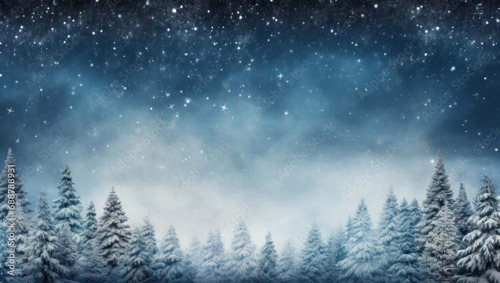 snow background with pine trees in the snow,