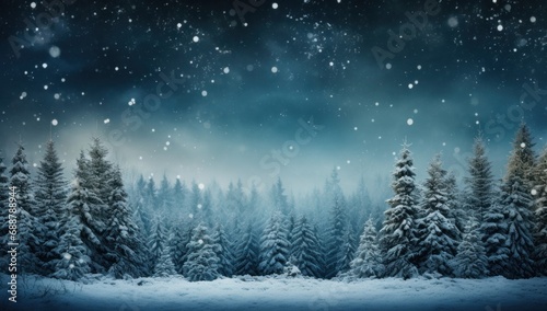 snow background with pine trees in the snow,