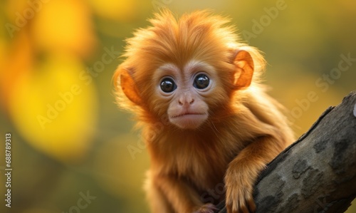 a baby golden tamarin monkey in its natural habitat photo