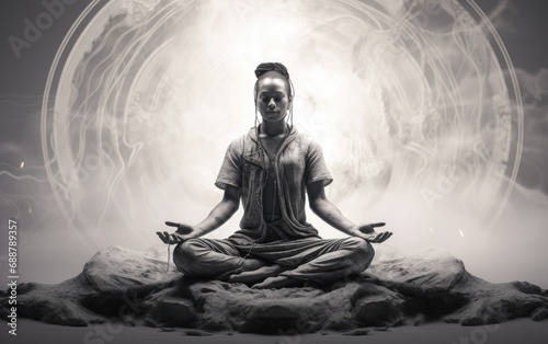 Woman in a meditative pose, symbolizing inner peace and contemplation