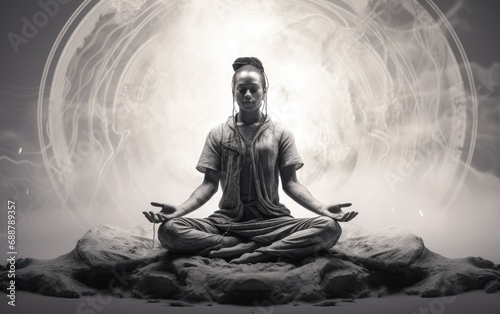 Woman in a meditative pose,...