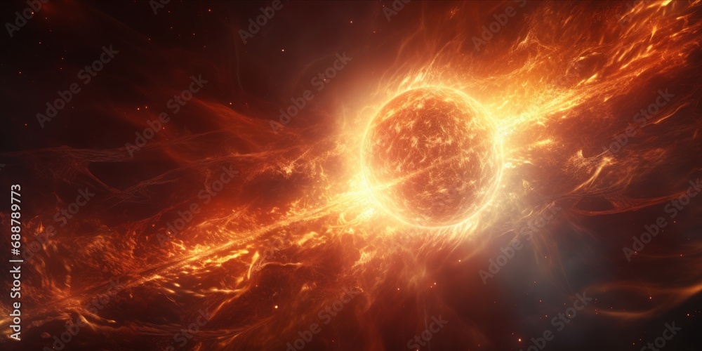 solar flares and magma storm, as the sun becomes a blazing celestial inferno, showcasing the raw power and cosmic beauty of this explosive astronomical phenomenon