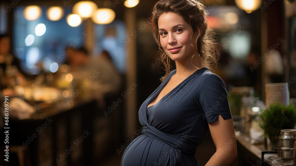 Fototapeta premium A pregnant woman in a grocery store.