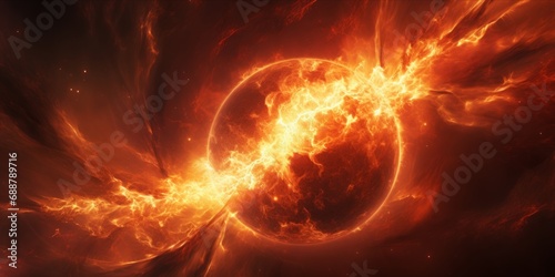 solar flares and magma storm, as the sun becomes a blazing celestial inferno, showcasing the raw power and cosmic beauty of this explosive astronomical phenomenon