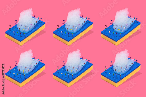 Abstract Cleaning Scouring Pads with Pins and Foam photo