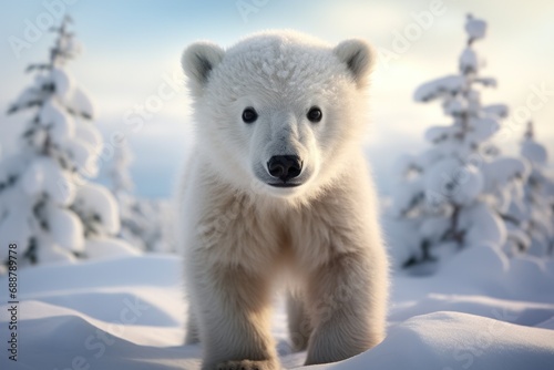 a young polar bear exploring its Arctic habitat © Natalia