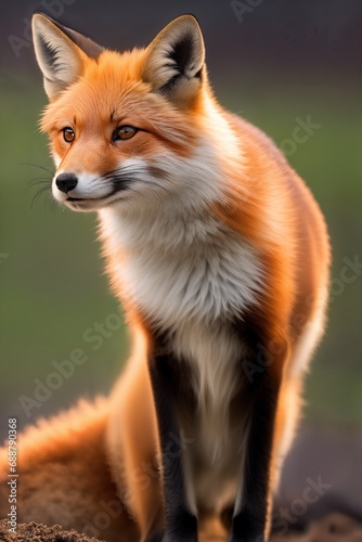 Red fox  close-up  against the background of nature