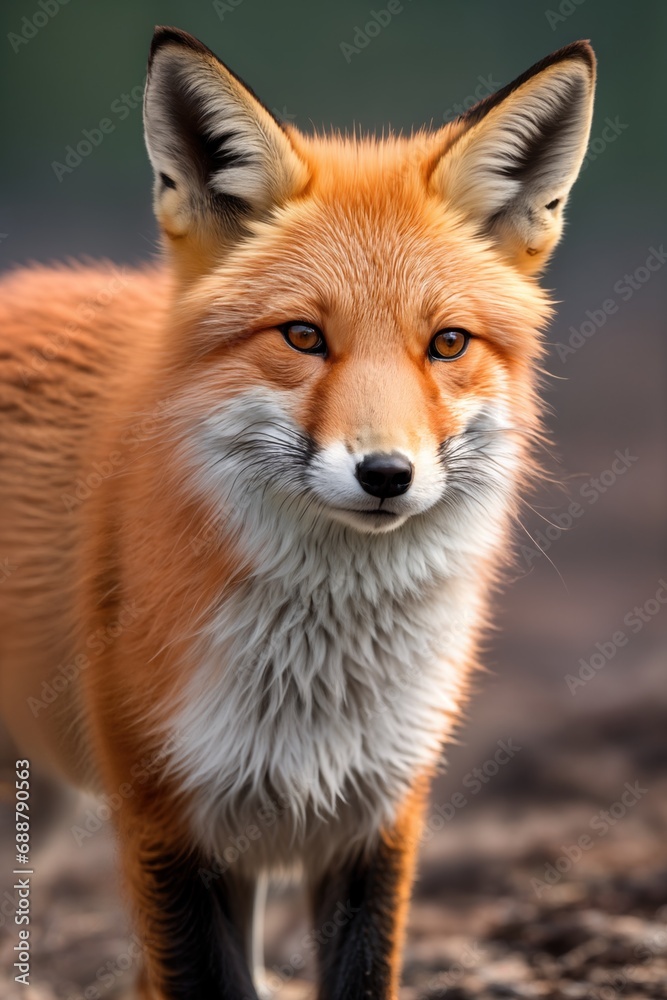 Obraz premium Red fox, close-up, against the background of nature