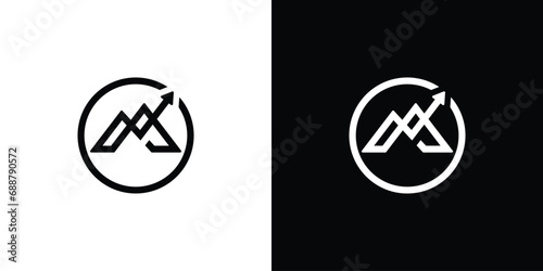 Mountain Arrow Logo Design. Circle Summit Up with Minimalist Style. Icon Symbol Vector Design Template.