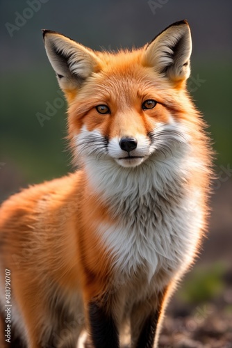 Red fox  close-up  against the background of nature