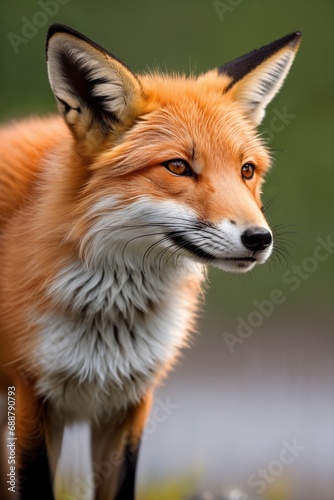 Red fox, close-up, against the background of nature © Korney