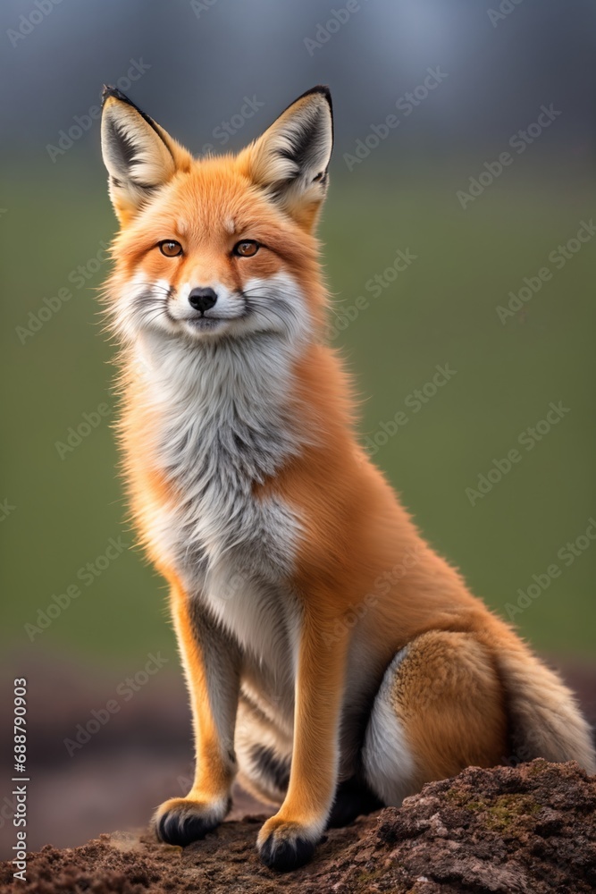 Fototapeta premium Red fox, close-up, against the background of nature