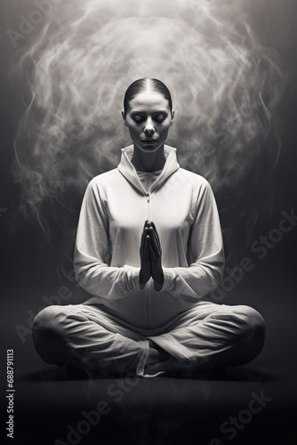 Woman in a meditative pose,...