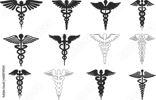 Caduceus symbol silhouette, Caduceus symbol svg, Medical symbol silhouette, Medical symbol svg, Caduceus symbol clipart, Caduceus Medical symbol silhouette. photo