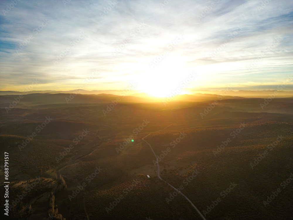 aerial mountain sunset cinematic shot