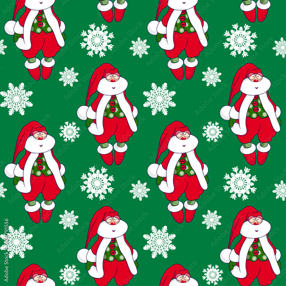 christmas pattern with christmas bear, santa claus and snowflakes. vector