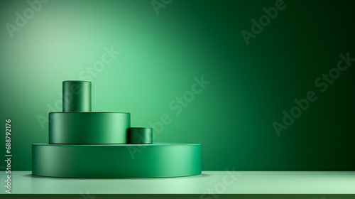 Mockup Grüne Produkt-Podeste in Zylinderform - KI Generiert photo