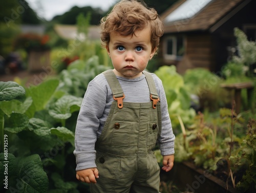 Authentic Shot: Baby's Curious Gaze in Garden Setting