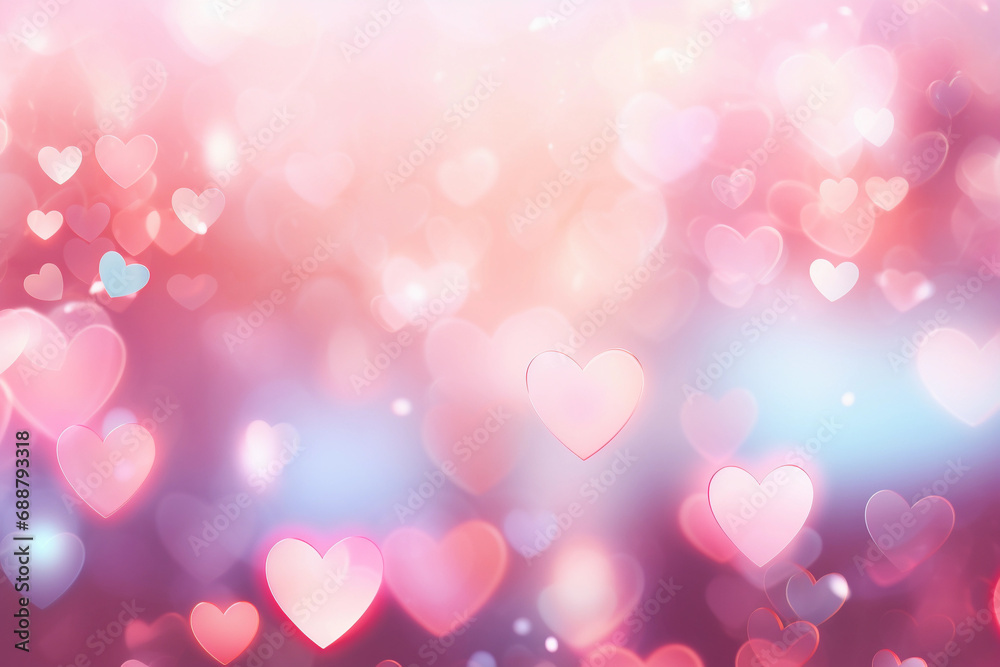 Pink background with small hearts bokeh. Blurred Y2K background for Valentine's Day.