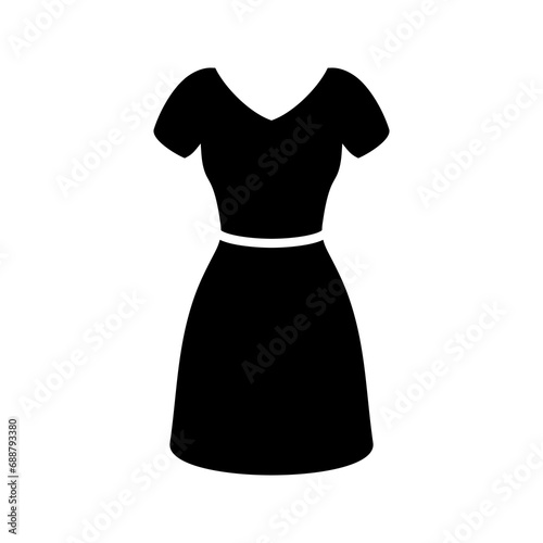 Dress icon. Woman clothing. Silhouette apparel. Evening and cocktail black dress. Vector illustration