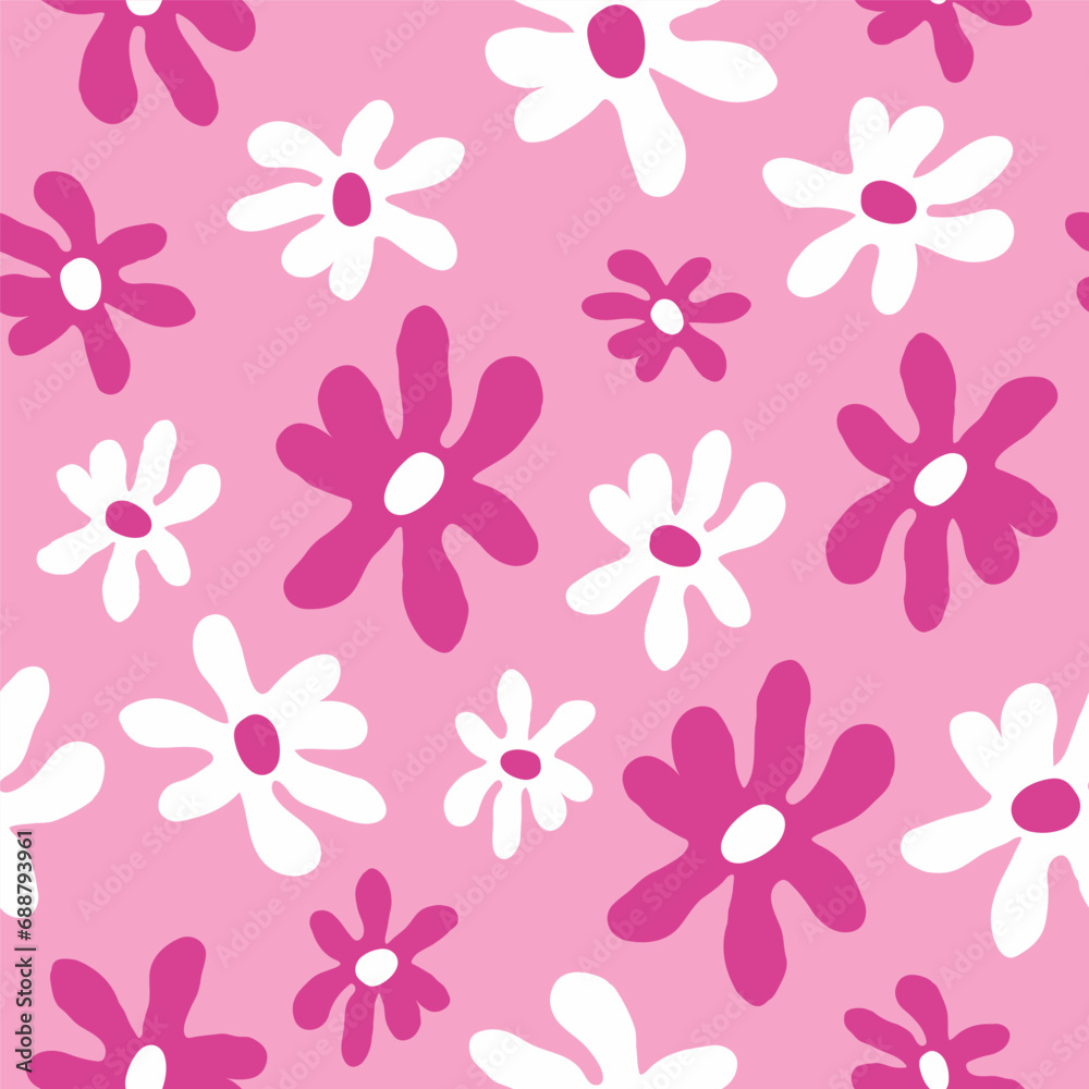 abstract modern seamless pattern. simple, cute pattern with daisy flowers, lines, dots. pink floral vector surface design background. textiles, stationery, packaging paper, covers. art illustration