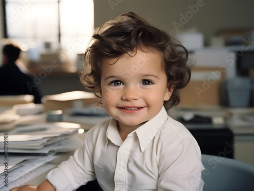 Charming Baby at Work: Candid Office Portrait