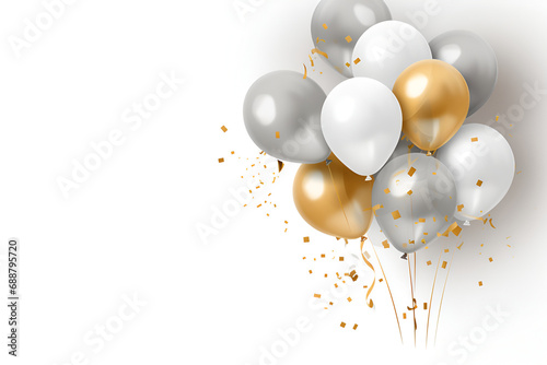 Background with balloons, foil, gold decorations.