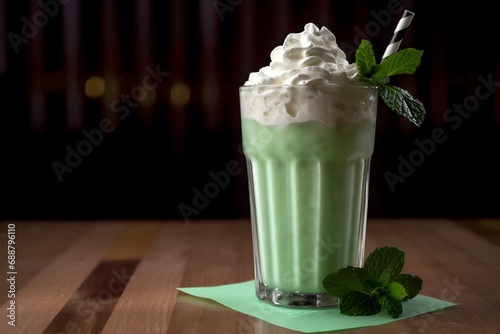 An image of a shamrock shake, a green and minty milkshake (Generative AI)