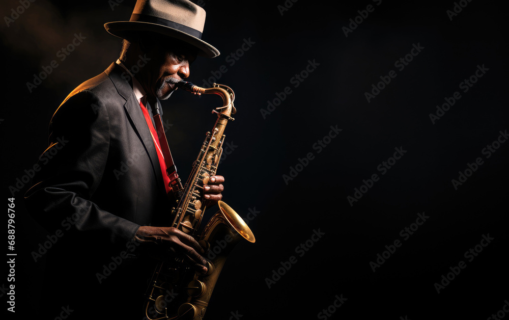 Naklejka premium African American jazz musician playing the saxophone