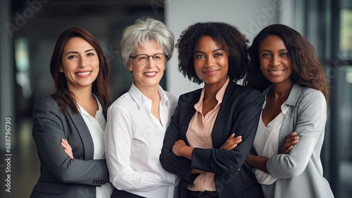 Womens Day. Labor Day. Interracial group of powerful independent executive women in the office Generative AI