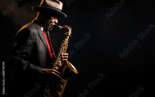 African American jazz musician playing the saxophone