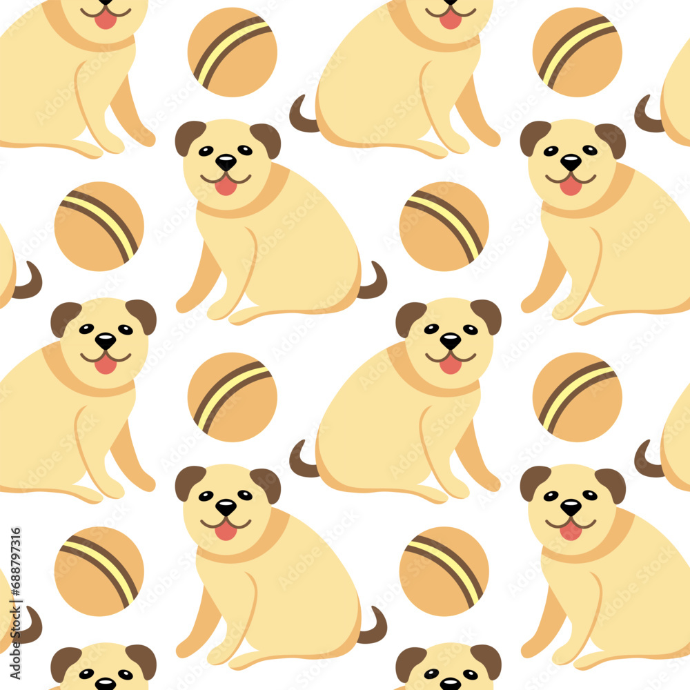 Seamless pattern, cute dog characters on a white background. Baby print, wallpaper, vector