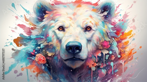 Portrait of a polar bear with many colorful dots © Photo And Art Panda