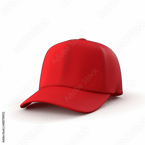 Red baseball cap isolated on white background. Red baseball cap mockup for design. Hip-hop cap.