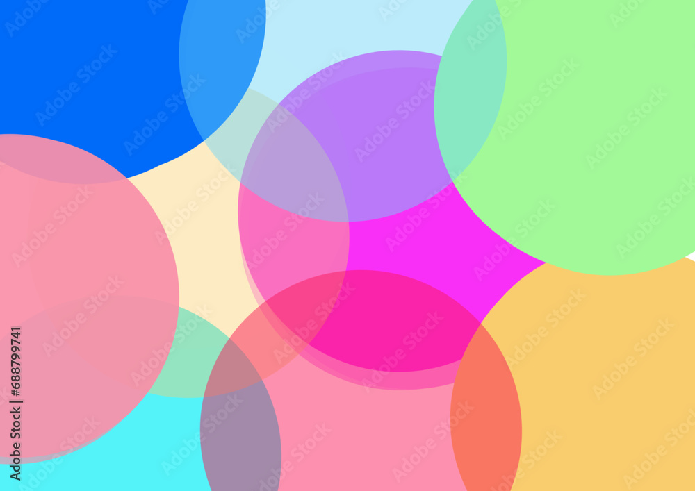 abstract background with colourfull circles, half transparent, pink blue green yellow red