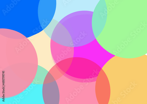 abstract background with colourfull circles, half transparent, pink blue green yellow red