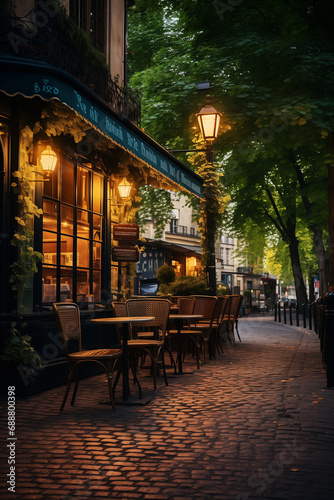streets of the city with French cafes, ai