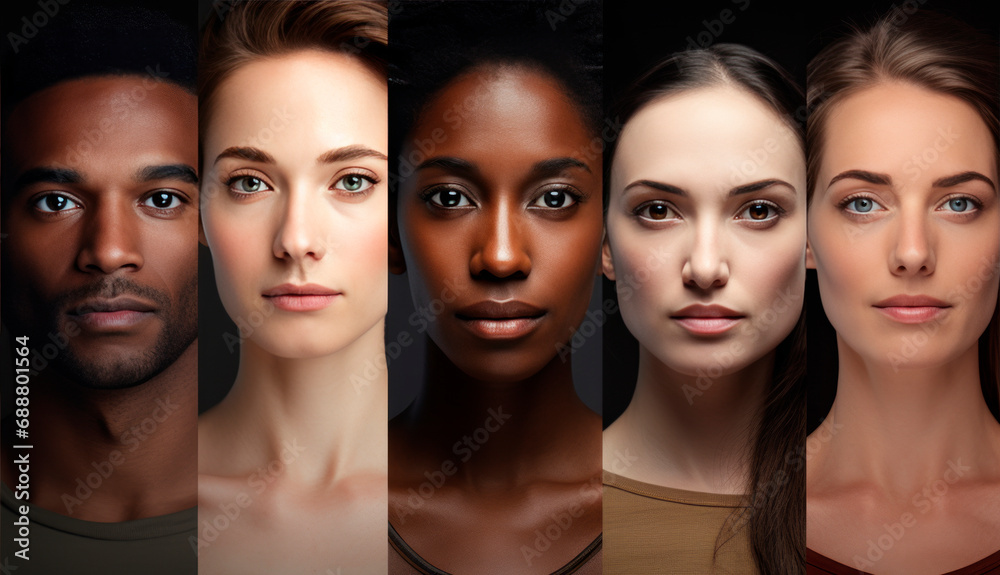 Panorama of multiracial people faces