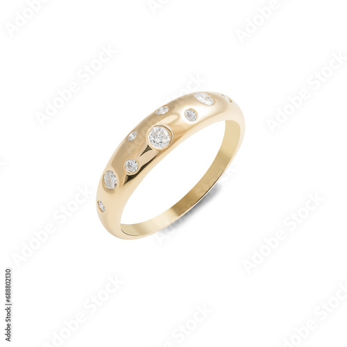 Golden ring with diamonds isolated on white background.