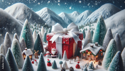 Generative AI image of Snowy Winter Wonderland with Festive Decorations. Felt art. photo