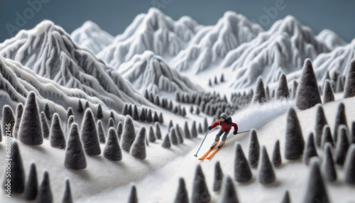 Generative AI image of Felt Skier Descending a Snowy Mountain photo