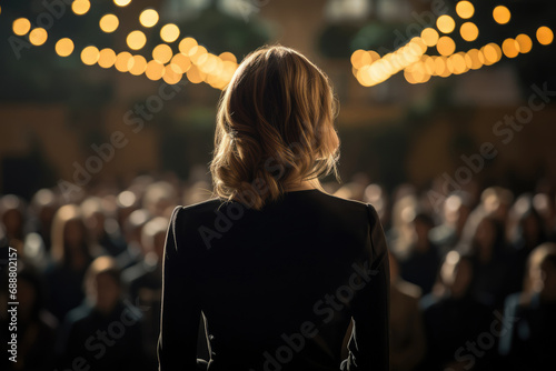 Woman Presenting at Professional Event. Generative AI photo