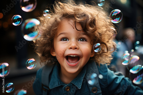 Joyful Child with Bubbles. Generative AI photo